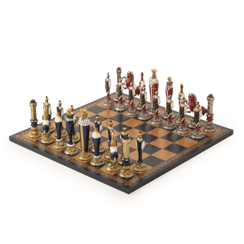 Italfama Renaissance Hand Painted Metal Chess Set with Faux Leather Board