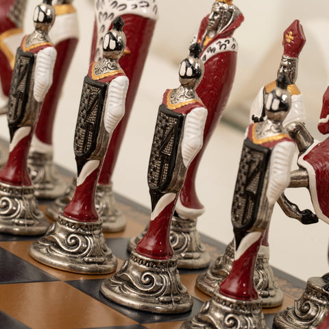 Italfama Renaissance Hand Painted Metal Chess Set with Faux Leather Board