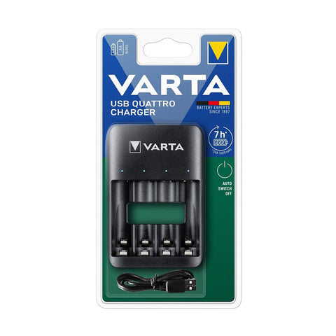 Varta Charger USb Quattro For Aa Aaa Batteries Ni-Mh 57652 USb Cable Black NEW