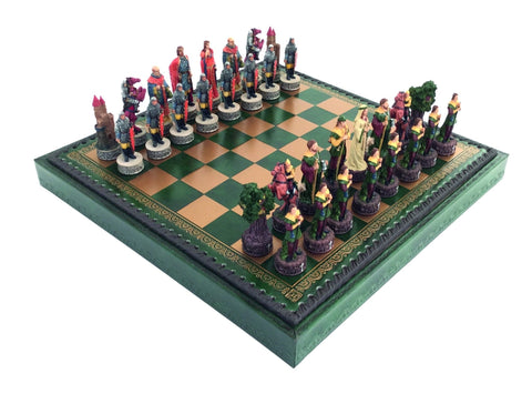 Italfama Robin Hood Hand-Painted Chess Set, 3-in-1 Faux Leather Board, Italy