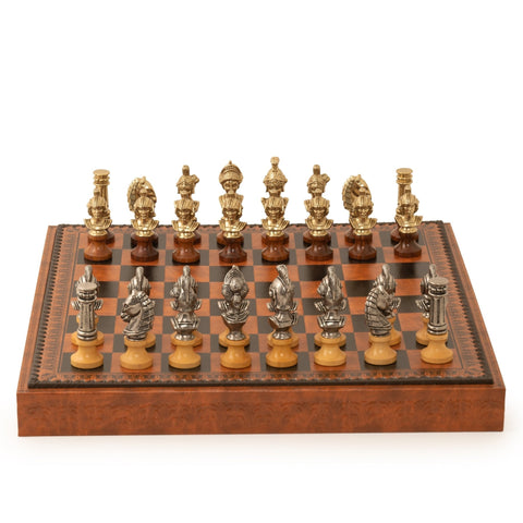 Italfama Roman Metal Chess Set, 48cm Faux Leather Board, King 10.3cm, Italy