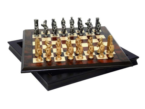 Italfama Roman vs Barbarian Metal Chess Set with Walnut Storage Board