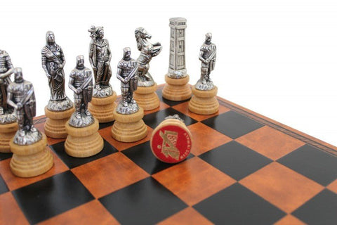 Italfama Romans vs Barbarians Handcrafted Chess Set, Metal/Wood, 40cm Board
