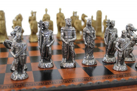 Italfama Roman vs Barbarians Metal Chess Set w Board Checkers Backgammon