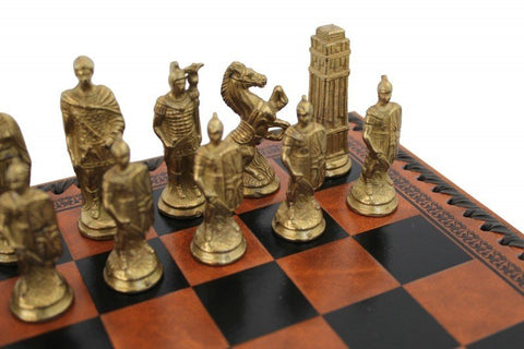 Italfama Roman vs Barbarians Metal Chess Set w Board Checkers Backgammon