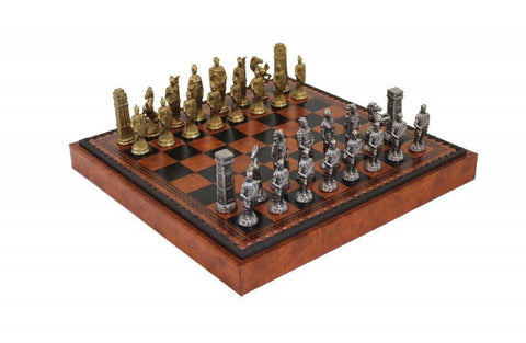 Italfama Roman vs Barbarians Metal Chess Set w Board Checkers Backgammon