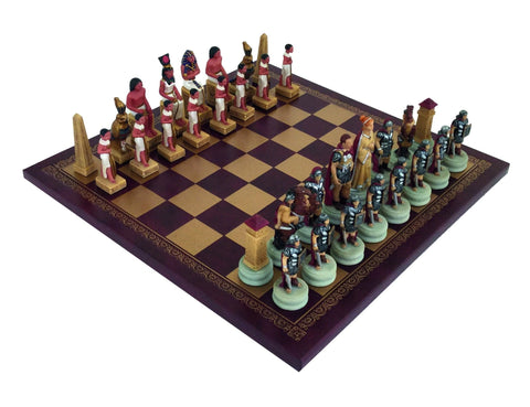 Italfama Romans vs Egyptians Hand Painted Resin Chess Set Leatherette Board