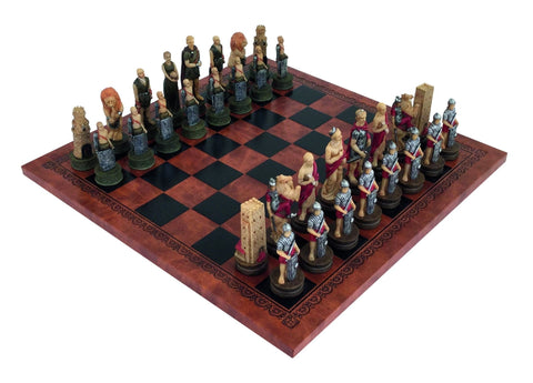Italfama Romans vs Gladiators Hand-Painted Chess Set, Resin, Faux Leather Board