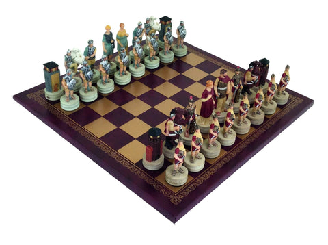 Roman vs Greek Resin Chess Set with Faux Leather Board 33cm by Italfama