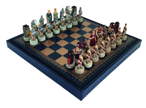 Italfama Roman vs Greek Chess Set, Resin, Faux Leather Board, 3-in-1 Storage
