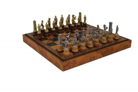 Italfama Romans vs Barbarians 3-in-1 Chess Set, Metal/Wood, Faux Leather Board