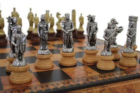 Italfama Romans vs Barbarians 3-in-1 Chess Set, Metal/Wood, Faux Leather Board