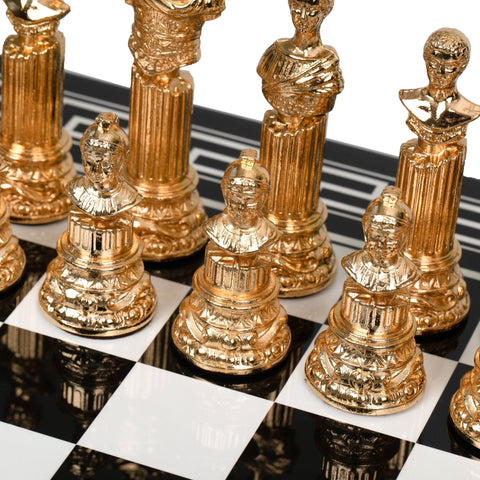 Italfama Luxury Gold Plated Chess Set with Black Wooden Board 50cm