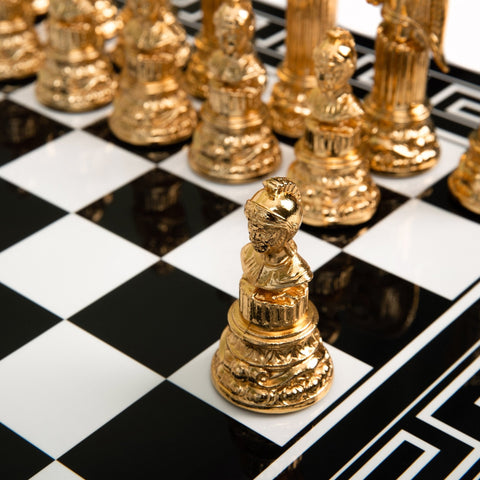 Italfama Luxury Gold Plated Chess Set with Black Wooden Board 50cm