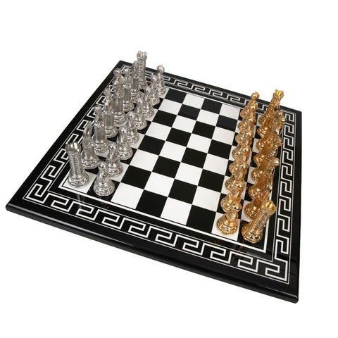 Italfama Luxury Gold Plated Chess Set with Black Wooden Board 50cm