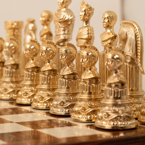 Italfama Roman Emperors Gold & Silver Chess Set, Italian Wood Board Storage