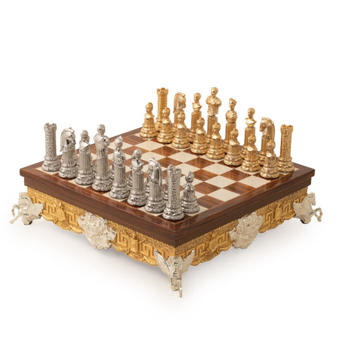 Italfama Roman Emperors Gold & Silver Chess Set, Italian Wood Board Storage