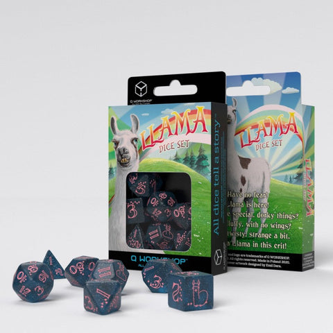 Q-Workshop Llama Glitter Dice Set Navy Blue Pink RPG Polyhedral DnD