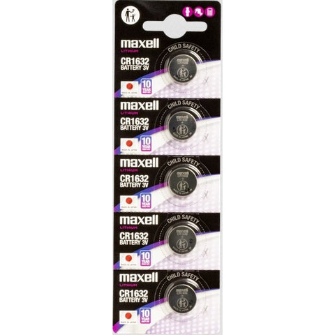 5x Maxell CR1632 3V Lithium Coin Batteries for Watches, Remotes, Key Fobs