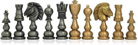 Italfama Italian Brass Chess Set Gold Silver Plated with Leather Board 53cm