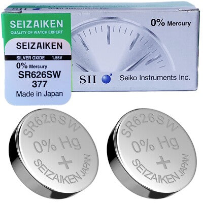 2x Seiko Seizaiken 377 376 SR626SW SR66 Silver Oxide Watch Batteries