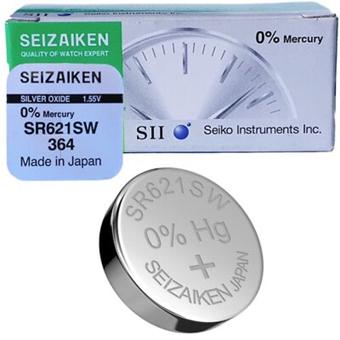2x Seiko Seizaiken 364 SR621SW Silver Oxide Watch Batteries 1.55V