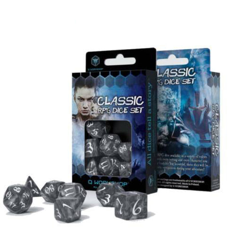 Q-Workshop Smoky & White 7-Die RPG Dice Set for Tabletop Roleplaying