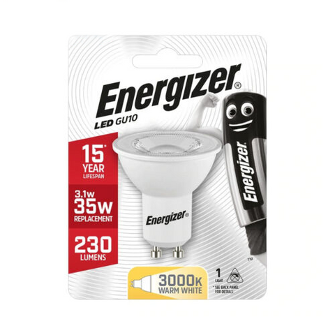 Energizer GU10 LED Light Bulb Warm White 3000K 3.1W 230lm 35W Eq