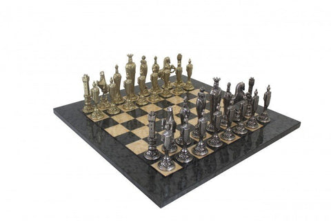 Italfama Renaissance Chess Set, Gold/Silver Pieces, Handmade Gray Wood Board
