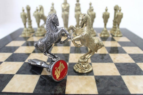 Italfama Renaissance Chess Set, Gold/Silver Pieces, Handmade Gray Wood Board