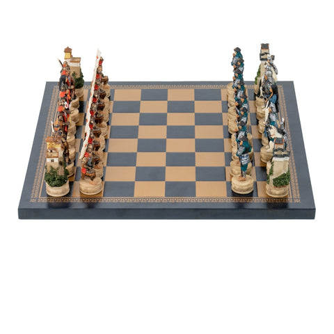 Italfama Samurai Hand-Painted Resin Chess Set w/ Faux Leather Board 33cm Italy