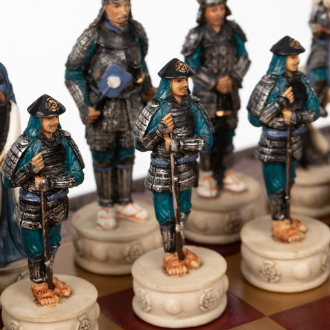 Italfama Samurai Hand-Painted Chess Set, Faux Leather Board w/ Storage, 3-in-1
