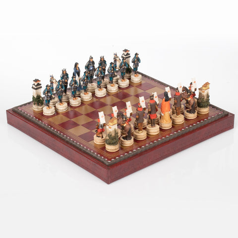 Italfama Samurai Hand-Painted Chess Set, Faux Leather Board w/ Storage, 3-in-1