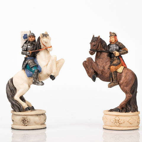 Italfama Samurai Hand-Painted Chess Set, Faux Leather Board w/ Storage, 3-in-1