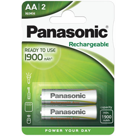 2x Panasonic AA Rechargeable NiMH Batteries 1900mAh 1.2V Ready to Use