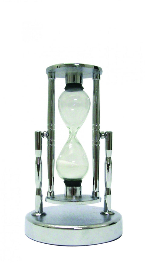 Silver Hourglass Sand Timer 3 Minute 13 cm Desk Decor Italfama Italy