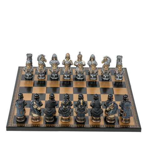 Hand-Painted Skeleton Chess Set, Resin, 40cm Faux Leather Board, Italfama Italy