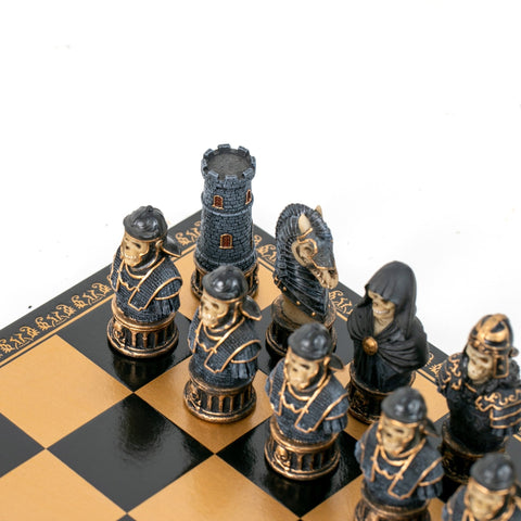 Hand-Painted Skeleton Chess Set, Resin, 40cm Faux Leather Board, Italfama Italy