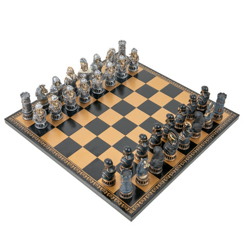 Hand-Painted Skeleton Chess Set, Resin, 40cm Faux Leather Board, Italfama Italy