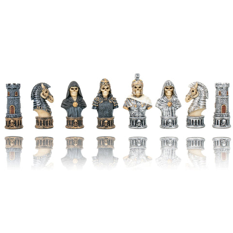 Hand-Painted Skeleton Chess Set, Resin, 40cm Faux Leather Board, Italfama Italy