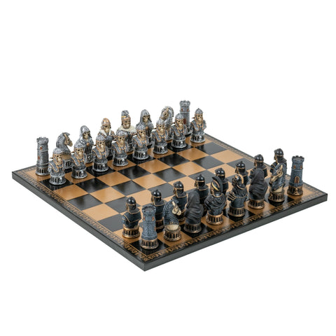 Hand-Painted Skeleton Chess Set, Resin, 40cm Faux Leather Board, Italfama Italy
