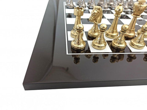 Italfama Metal Chess Set with Lacquered Wood Board Handmade in Italy