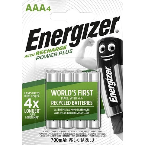 4x Energizer Power Plus AAA HR03 Rechargeable Batteries 700mAh NiMH