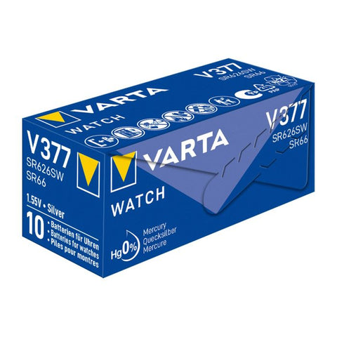 10x Varta 377 SR626SW SR66 1.55V Silver Oxide Watch Batteries
