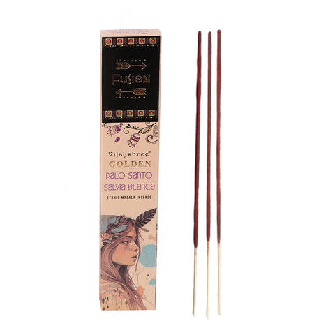 Vijayshree Golden Palo Santo & White Sage Incense Sticks, 15g, Hand-Rolled