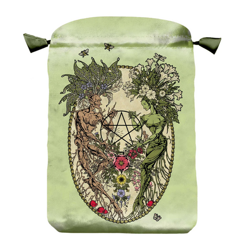Magickal Botanical Satin Tarot Card Bag Green Drawstring Lo Scarabeo