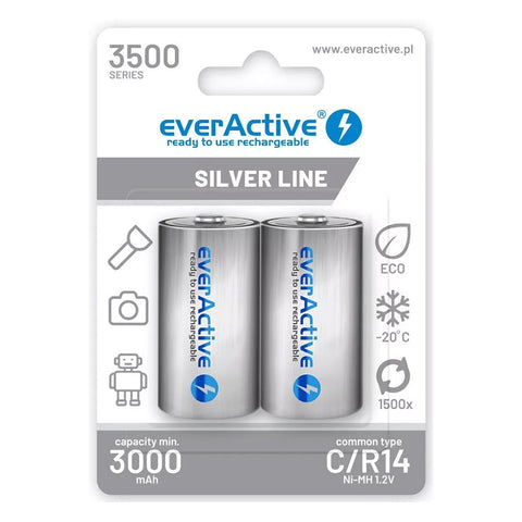 2x EverActive C R14 1.5V Alkaline Batteries Silver Line Long Life