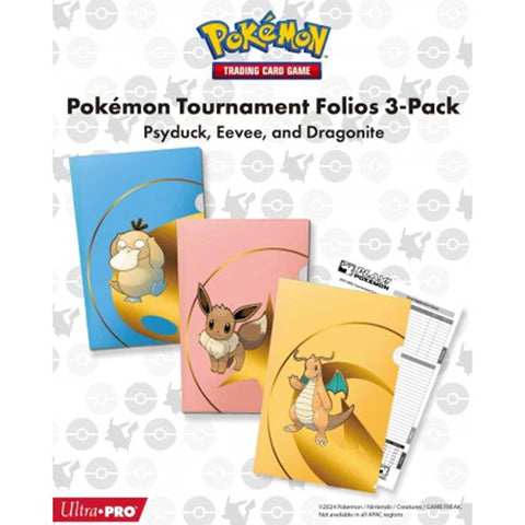 3x Ultra PRO Pokémon A4 Tournament Folios Psyduck Eevee Dragonite