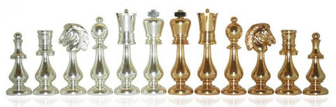 Italfama Luxury Brass Chess Set with Wood Board & Drawer, Made in Italy