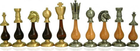 Italfama Luxury Brass & Wood Chess Set with Large Pieces, Elm Wood Board